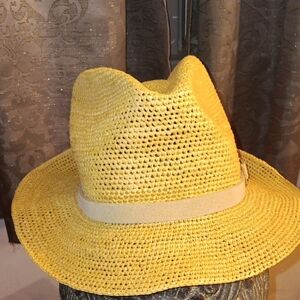 Peserico Yellow Fedora Hat with Wide Brim